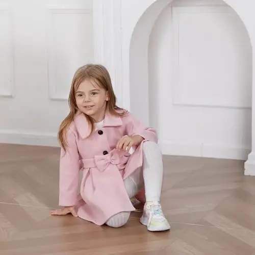 USKIDKK Toddler Baby Girl Clothes Jacket Coat Long Sleeve Solid Color Buttons Dress Coat Fall Winter Outfit - 4