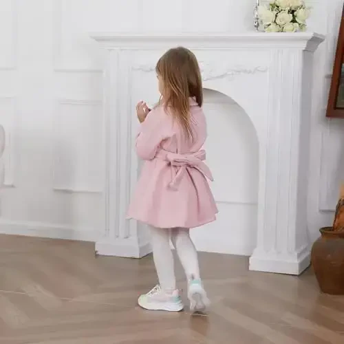 USKIDKK Toddler Baby Girl Clothes Jacket Coat Long Sleeve Solid Color Buttons Dress Coat Fall Winter Outfit - 3