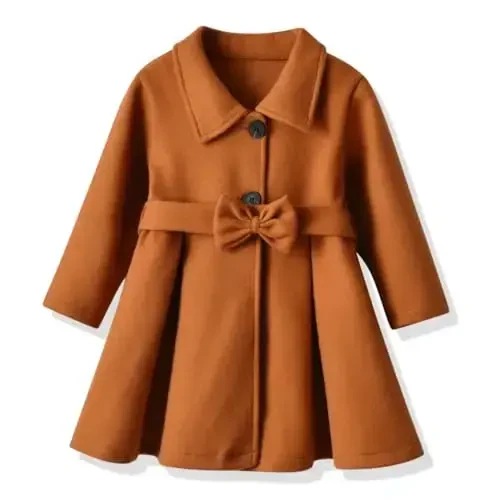 USKIDKK Toddler Baby Girl Clothes Jacket Coat Long Sleeve Solid Color Buttons Dress Coat Fall Winter Outfit - 1