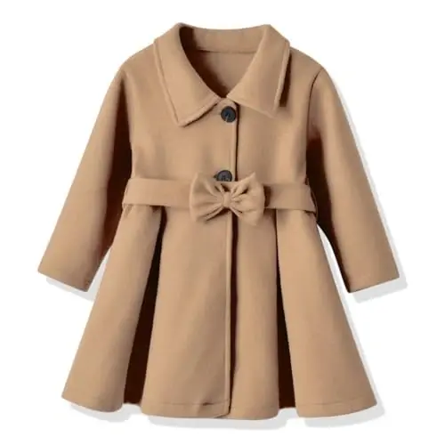 USKIDKK Toddler Baby Girl Clothes Jacket Coat Long Sleeve Solid Color Buttons Dress Coat Fall Winter Outfit - 1
