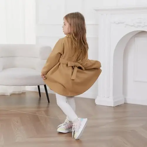 USKIDKK Toddler Baby Girl Clothes Jacket Coat Long Sleeve Solid Color Buttons Dress Coat Fall Winter Outfit - 4