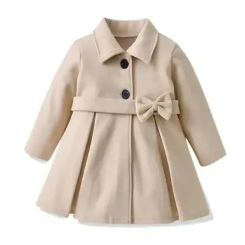 USKIDKK Toddler Baby Girl Clothes Jacket Coat Long Sleeve Solid Color Buttons Dress Coat Fall Winter Outfit - 1