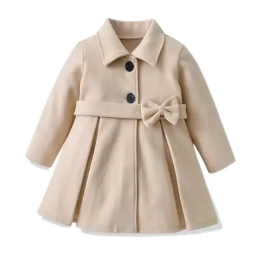 USKIDKK Toddler Baby Girl Clothes Jacket Coat Long Sleeve Solid Color Buttons Dress Coat Fall Winter Outfit - USKIDKK