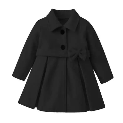 USKIDKK Toddler Baby Girl Clothes Jacket Coat Long Sleeve Solid Color Buttons Dress Coat Fall Winter Outfit - 1