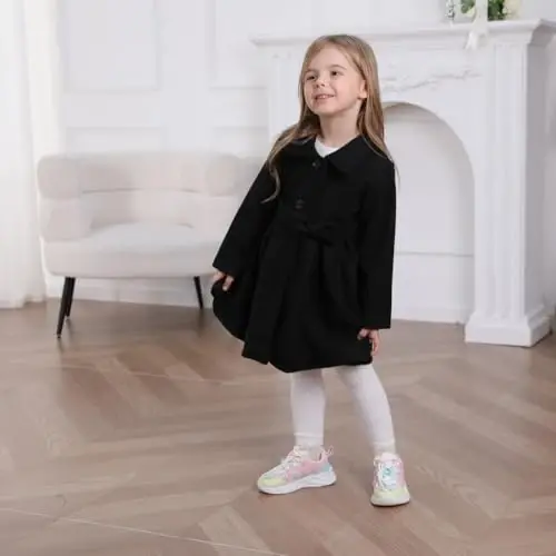 USKIDKK Toddler Baby Girl Clothes Jacket Coat Long Sleeve Solid Color Buttons Dress Coat Fall Winter Outfit - 2