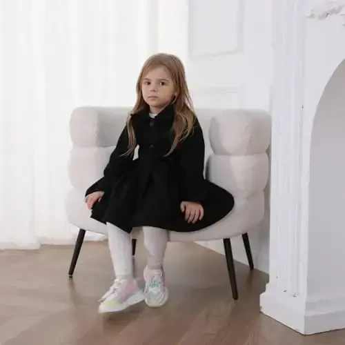 USKIDKK Toddler Baby Girl Clothes Jacket Coat Long Sleeve Solid Color Buttons Dress Coat Fall Winter Outfit - 4