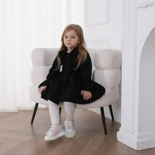 USKIDKK Toddler Baby Girl Clothes Jacket Coat Long Sleeve Solid Color Buttons Dress Coat Fall Winter Outfit - 4