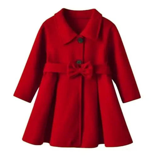 USKIDKK Toddler Baby Girl Clothes Jacket Coat Long Sleeve Solid Color Buttons Dress Coat Fall Winter Outfit 