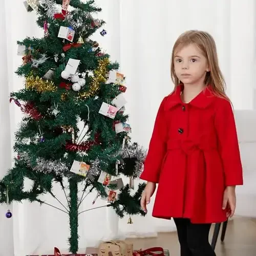 USKIDKK Toddler Baby Girl Clothes Jacket Coat Long Sleeve Solid Color Buttons Dress Coat Fall Winter Outfit - 2