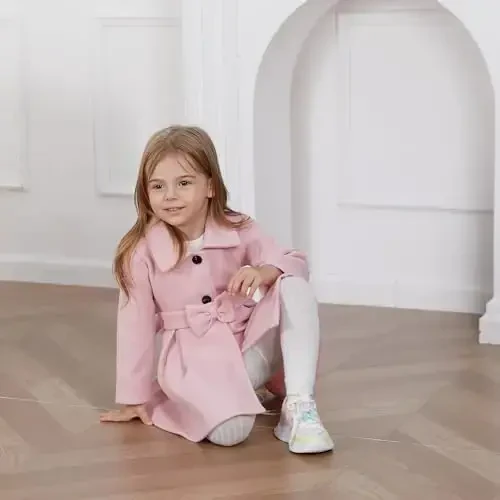 USKIDKK Toddler Baby Girl Clothes Jacket Coat Long Sleeve Solid Color Buttons Dress Coat Fall Winter Outfit - 4