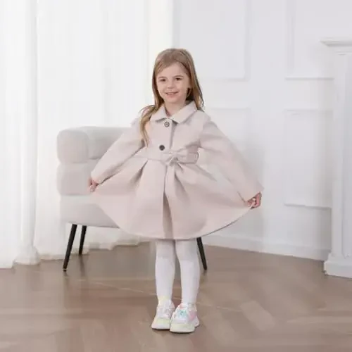 USKIDKK Toddler Baby Girl Clothes Jacket Coat Long Sleeve Solid Color Buttons Dress Coat Fall Winter Outfit - 3