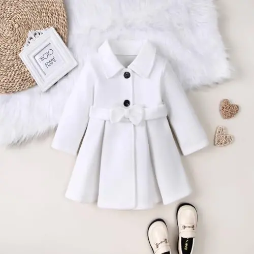 USKIDKK Toddler Baby Girl Clothes Jacket Coat Long Sleeve Solid Color Buttons Dress Coat Fall Winter Outfit - 3