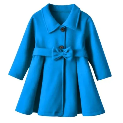 USKIDKK Toddler Baby Girl Clothes Jacket Coat Long Sleeve Solid Color Buttons Dress Coat Fall Winter Outfit - 1