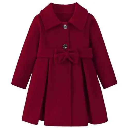 USKIDKK Toddler Baby Girl Clothes Jacket Coat Long Sleeve Solid Color Buttons Dress Coat Fall Winter Outfit 