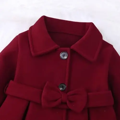 USKIDKK Toddler Baby Girl Clothes Jacket Coat Long Sleeve Solid Color Buttons Dress Coat Fall Winter Outfit - 4