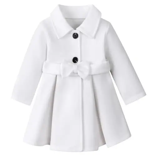 USKIDKK Toddler Baby Girl Clothes Jacket Coat Long Sleeve Solid Color Buttons Dress Coat Fall Winter Outfit 