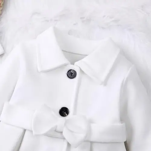 USKIDKK Toddler Baby Girl Clothes Jacket Coat Long Sleeve Solid Color Buttons Dress Coat Fall Winter Outfit - 4