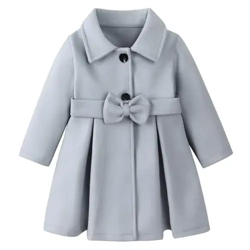 USKIDKK Toddler Baby Girl Clothes Jacket Coat Long Sleeve Solid Color Buttons Dress Coat Fall Winter Outfit - USKIDKK