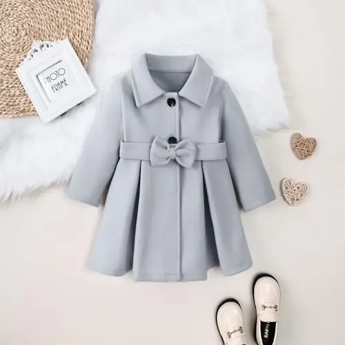 USKIDKK Toddler Baby Girl Clothes Jacket Coat Long Sleeve Solid Color Buttons Dress Coat Fall Winter Outfit - 3