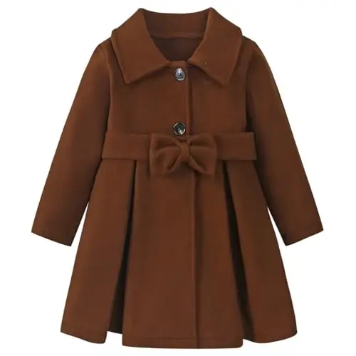 USKIDKK Toddler Baby Girl Clothes Jacket Coat Long Sleeve Solid Color Buttons Dress Coat Fall Winter Outfit - USKIDKK
