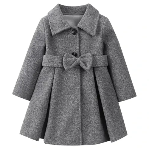 USKIDKK Toddler Baby Girl Clothes Jacket Coat Long Sleeve Solid Color Buttons Dress Coat Fall Winter Outfit 
