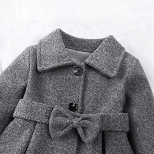 USKIDKK Toddler Baby Girl Clothes Jacket Coat Long Sleeve Solid Color Buttons Dress Coat Fall Winter Outfit - 4