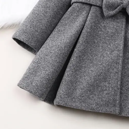 USKIDKK Toddler Baby Girl Clothes Jacket Coat Long Sleeve Solid Color Buttons Dress Coat Fall Winter Outfit - 5