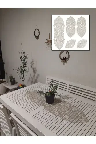 Usmonli 5 Bo'lak Hashamatli Yuguruvchi Salon Xona Stol Divan Qoplami Frantsuz Dantelli Sep Komplekti-Sutli Jigarrang - 1