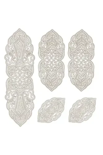 Usmonli 5 Bo'lak Hashamatli Yuguruvchi Salon Xona Stol Divan Qoplami Frantsuz Dantelli Sep Komplekti-Sutli Jigarrang - 7