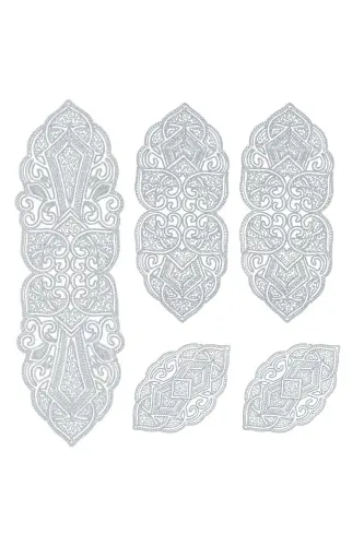 Usmonli 5 Parça Lyuks Runner Salon Xona Stol Divan Qoplami To'plami Frantsuz Gipyurlu Sep-Grey - 6