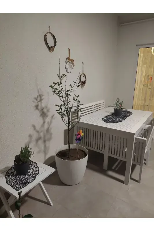 Usmonli 5 qismli hashamatli yuguruvchi salon xona stol sehpa qoplamasi to'plami fransuz gipyurli sep to'plami-qora - 6