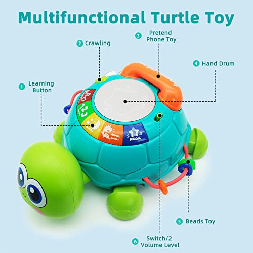 Ussybaby Baby Crawling Toys 6 to 12 Months, Baby Turtle Musical Toys for 12-18 Months, Phone Hand Drum Toy, Baby Toys 7 8 9 10 11 Months 1-2 Year Old Toys Infant, Baby Boy Girl Gift - 2