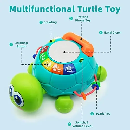 Ussybaby Baby Crawling Toys 6 to 12 Months, Infant Turtle Musical Toys with Phone Hand Drum，Baby 7 8 9 10 11 Months 1-2 Year Old Boy Girl Gift Green - USSYBABY (1)