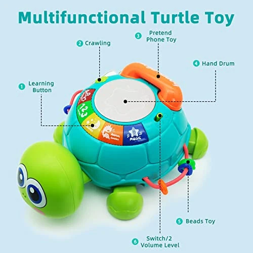 Ussybaby Baby Crawling Toys 6 to 12 Months, Infant Turtle Musical Toys with Phone Hand Drum，Baby 7 8 9 10 11 Months 1-2 Year Old Boy Girl Gift Green - Ussybaby (1)