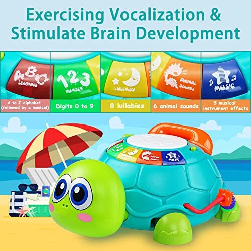 Ussybaby Baby Crawling Toys 6 to 12 Months, Infant Turtle Musical Toys with Phone Hand Drum，Baby 7 8 9 10 11 Months 1-2 Year Old Boy Girl Gift Green - 3
