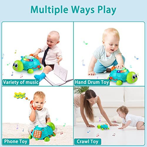 Ussybaby Baby Crawling Toys 6 to 12 Months, Infant Turtle Musical Toys with Phone Hand Drum，Baby 7 8 9 10 11 Months 1-2 Year Old Boy Girl Gift Green - 4