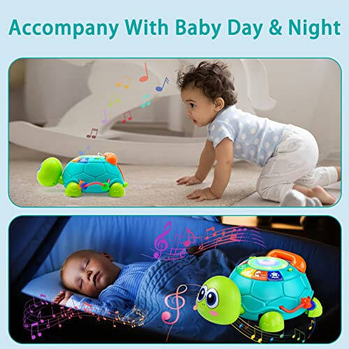 Ussybaby Baby Crawling Toys 6 to 12 Months, Infant Turtle Musical Toys with Phone Hand Drum，Baby 7 8 9 10 11 Months 1-2 Year Old Boy Girl Gift Green - 5