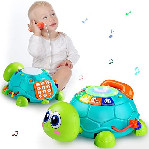 Ussybaby Baby Crawling Toys 6 to 12 Months, Infant Turtle Musical Toys with Phone Hand Drum，Baby 7 8 9 10 11 Months 1-2 Year Old Boy Girl Gift Green - 7
