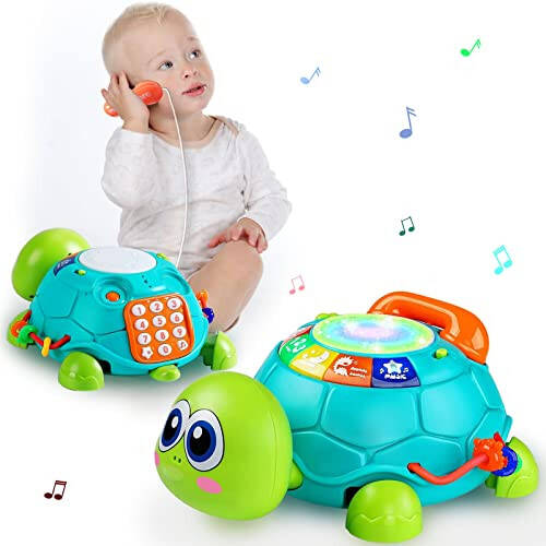 Ussybaby Baby Crawling Toys 6 to 12 Months, Infant Turtle Musical Toys with Phone Hand Drum，Baby 7 8 9 10 11 Months 1-2 Year Old Boy Girl Gift Green - 7