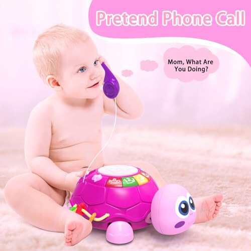 Ussybaby Bebek Yavru Işıklı Müzikli Kaplumbağa Oyuncakları, Bebek Oyuncakları 6 ila 12 Ay Telefonlu, Bebek Emekleme Kız Oyuncakları 7 8 9 10 11 Ay 1-2 Yaşındaki Yeni Doğan Kız Çocuk Hediyesi (Pembe) - 4