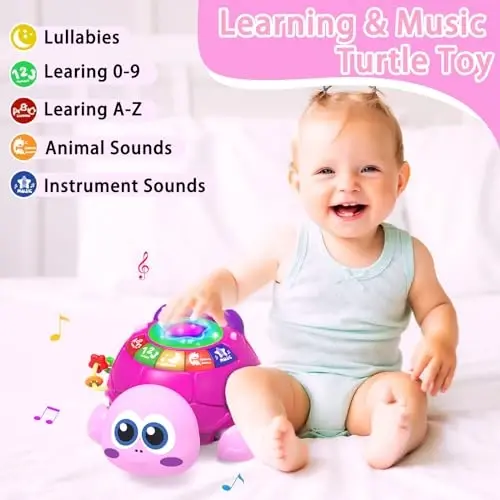 Ussybaby Musical Turtle Baby Toys 6 to 12 Month,Infant Light-up Musical Tummy Time Toy with Phone,Baby Crawling Toys for 7 8 9 12 Months Old,Easter Birthday Girl Gift for 3 4 5 Month+(Pink) - 3
