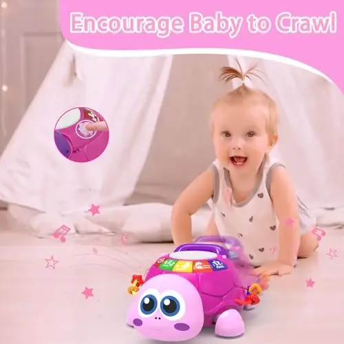 Ussybaby Musical Turtle Baby Toys 6 to 12 Month,Infant Light-up Musical Tummy Time Toy with Phone,Baby Crawling Toys for 7 8 9 12 Months Old,Easter Birthday Girl Gift for 3 4 5 Month+(Pink) - 5