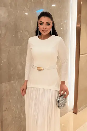 Ust qismi atlas, pastki qismi shifon matoli ko'ylak - OQ - 3