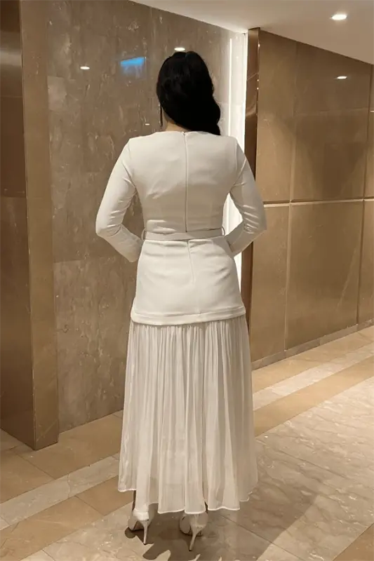 Ust qismi atlas, pastki qismi shifon matoli ko'ylak - OQ - 5