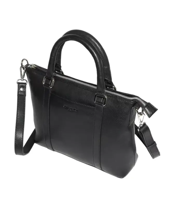 Leather Crossbody Bag with Top Handles - Black - 4