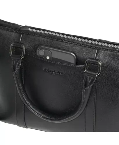 Leather Crossbody Bag with Top Handles - Black - 5