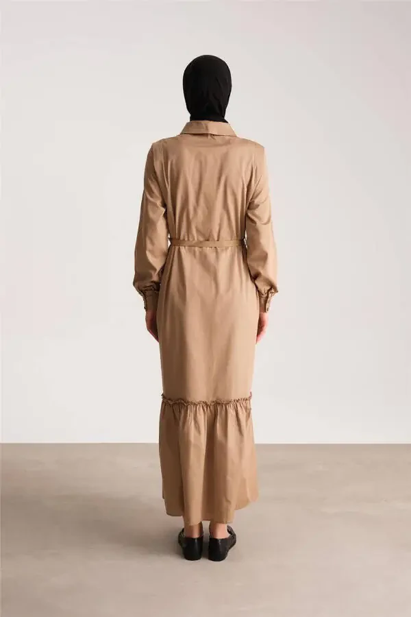Üstü Düğmeli Pamuk Gabardin Elbise 24y9807 Camel - 5