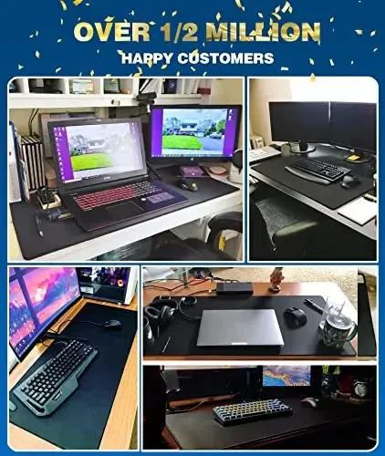 KTRIO Large Gaming Mouse Pad with Superior Micro-Weave Cloth, Extended Desk Mousepad with Stitched Edges, Non-Slip Base, Water Resist Keyboard Pad for Gamer, Office & Home, 35.4 x 15.7 in, Black - 6