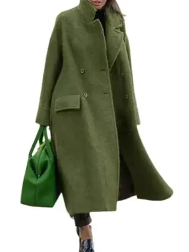 utcoco Women's Long Wool Coats Double Breasted Pea Coat Notched Lapel Trench Coat Overcoat - 1