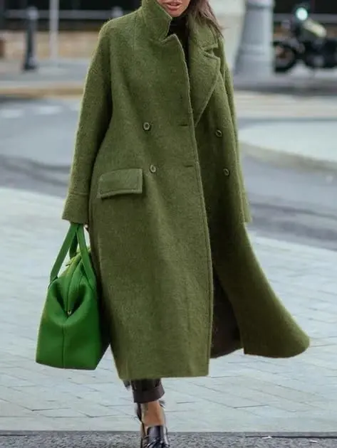 utcoco Women's Long Wool Coats Double Breasted Pea Coat Notched Lapel Trench Coat Overcoat - 2